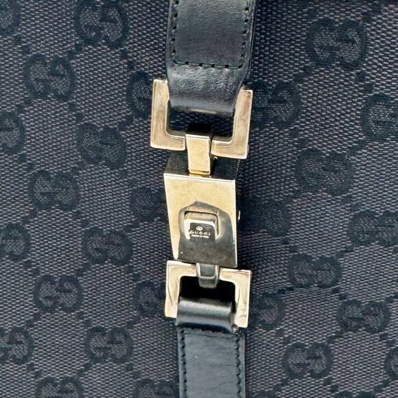 GUCCI JACKIE GG BLACK LEATHER CANVAS SHOULDER BAG - VERY GOOD CONDITION - Picture 9 of 10